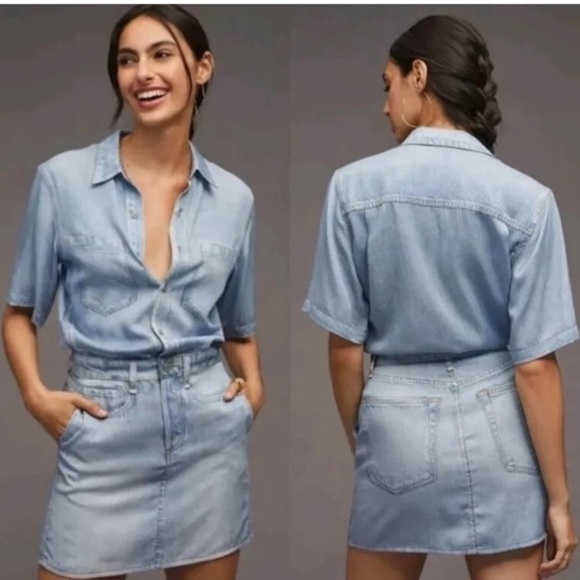 Rag and bone  XS Miramar Tulip Dress Light Wash Tencel Denim Look - Picture 2 of 14